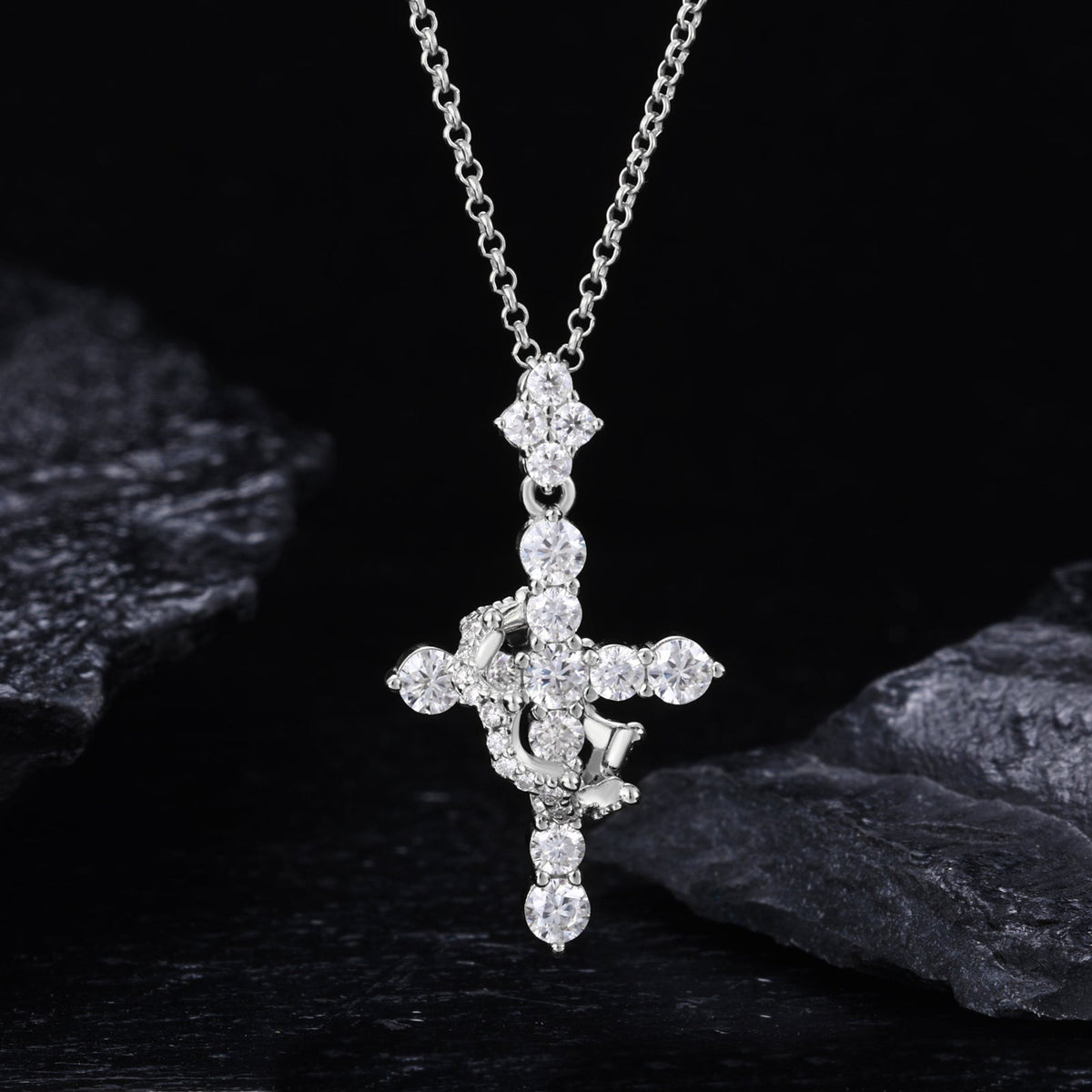 Moissanite ornate cross pendant