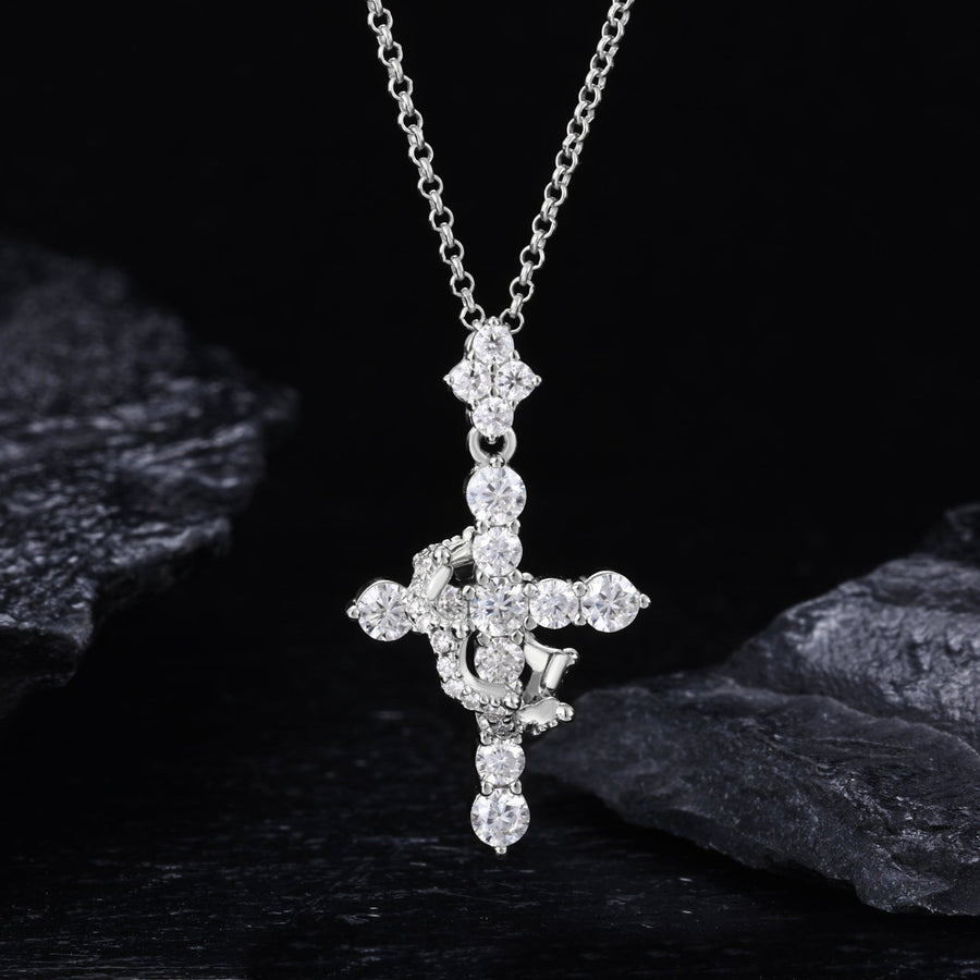 Moissanite ornate cross pendant