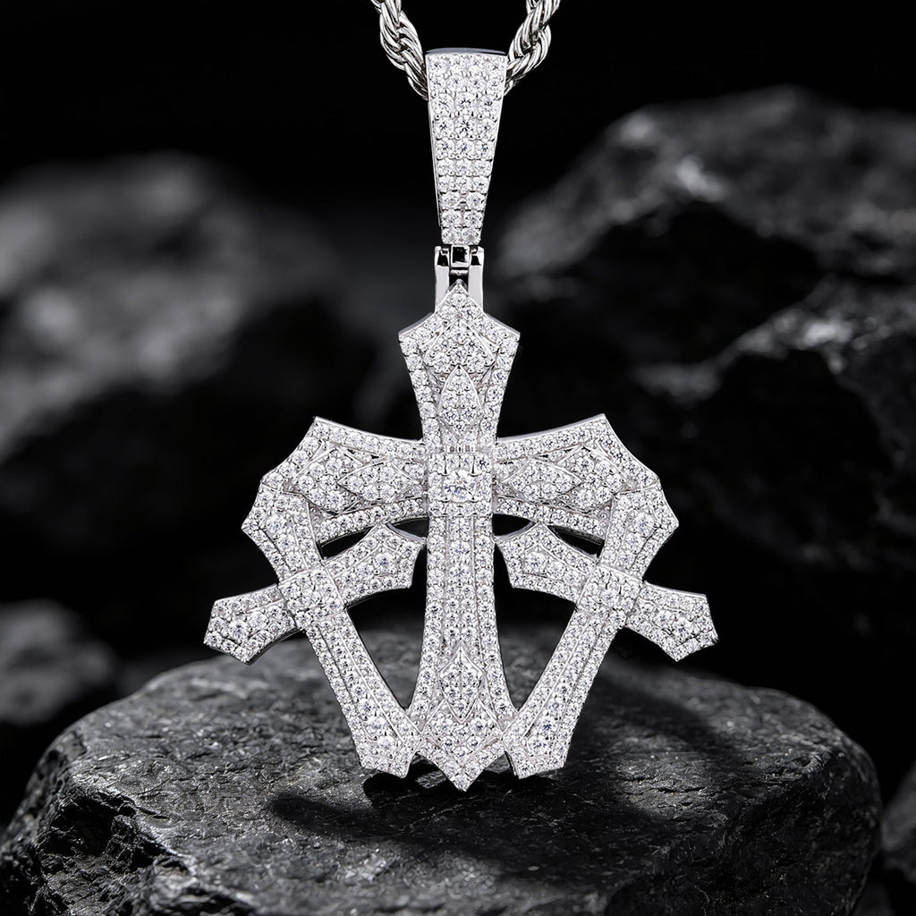 Moissanite gothic shield cross pendant
