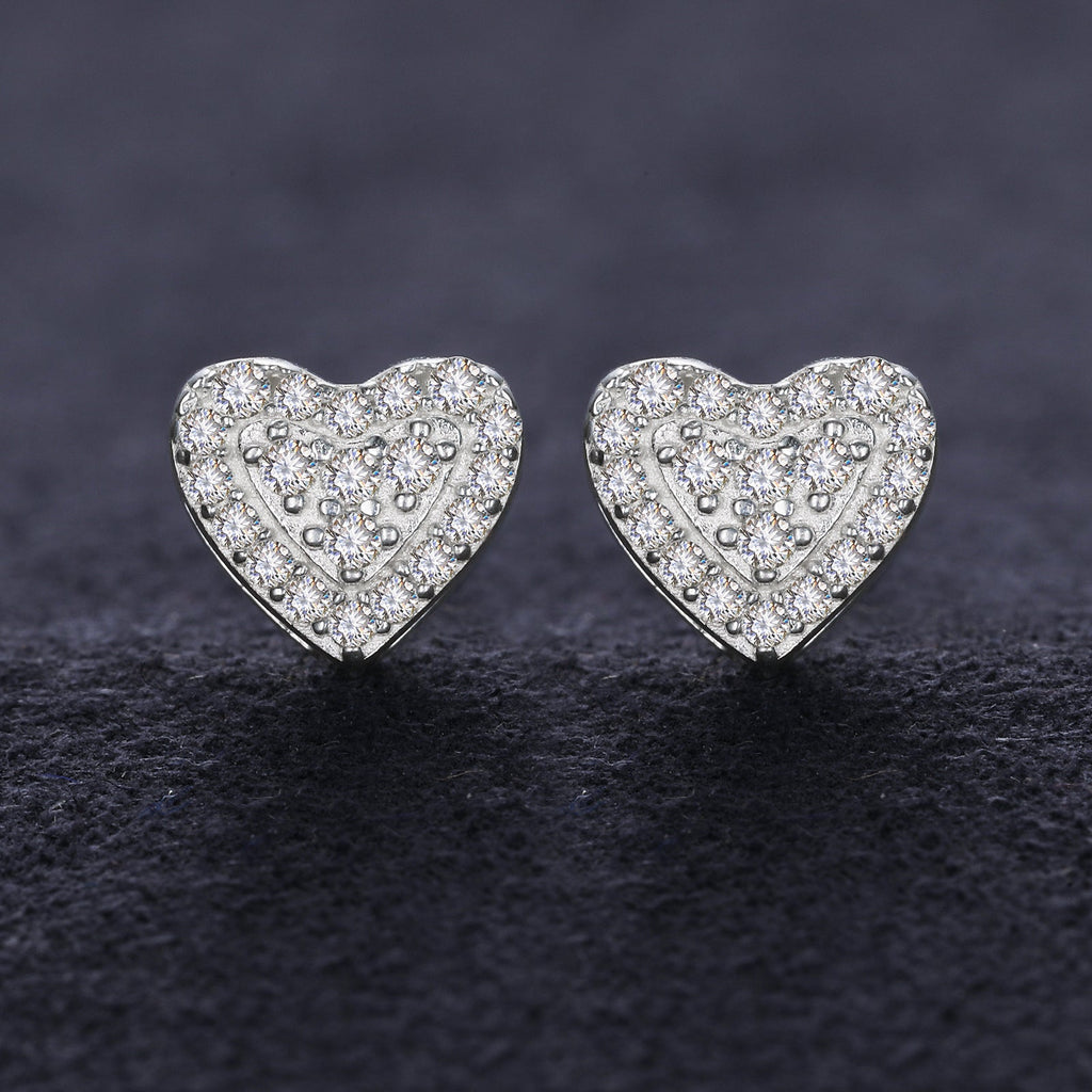 Moissanite heart pave stud earrings
