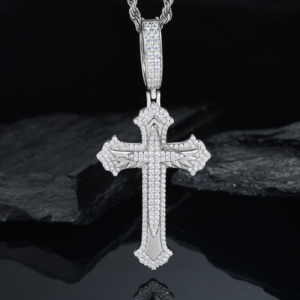 Moissanite feather cross pendant