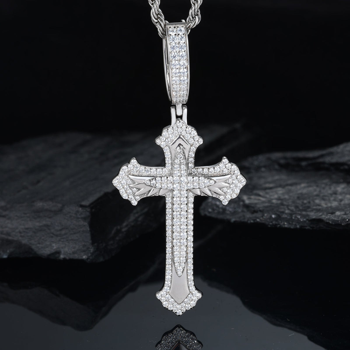 Moissanite feather cross pendant