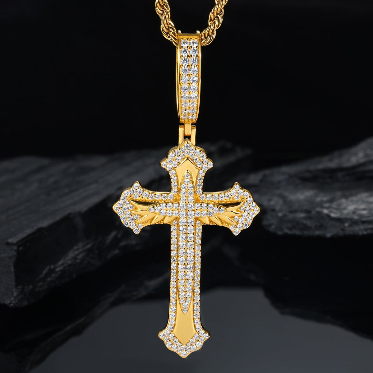 Feather cross pendant gold