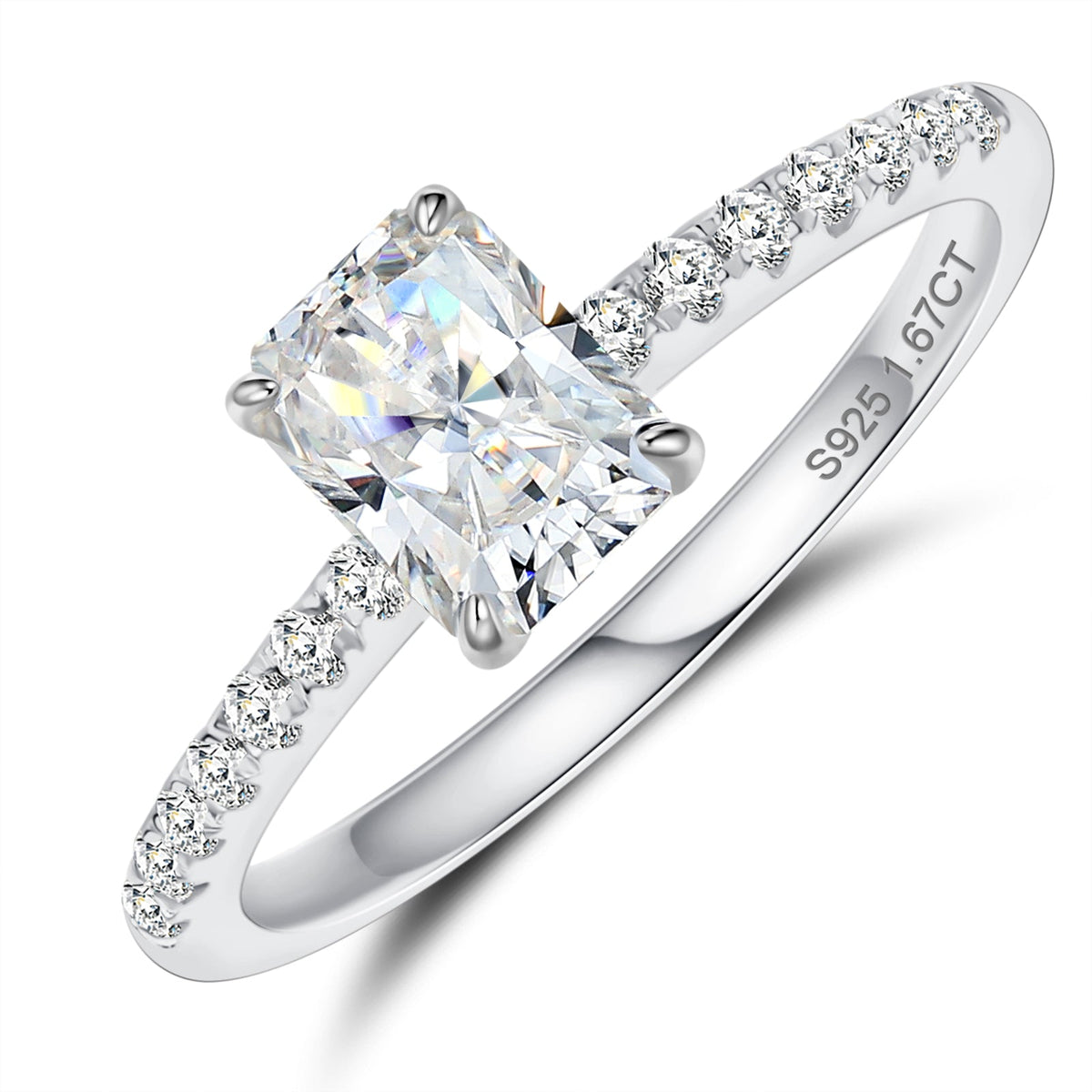 Radiant cut moissanite solitaire ring