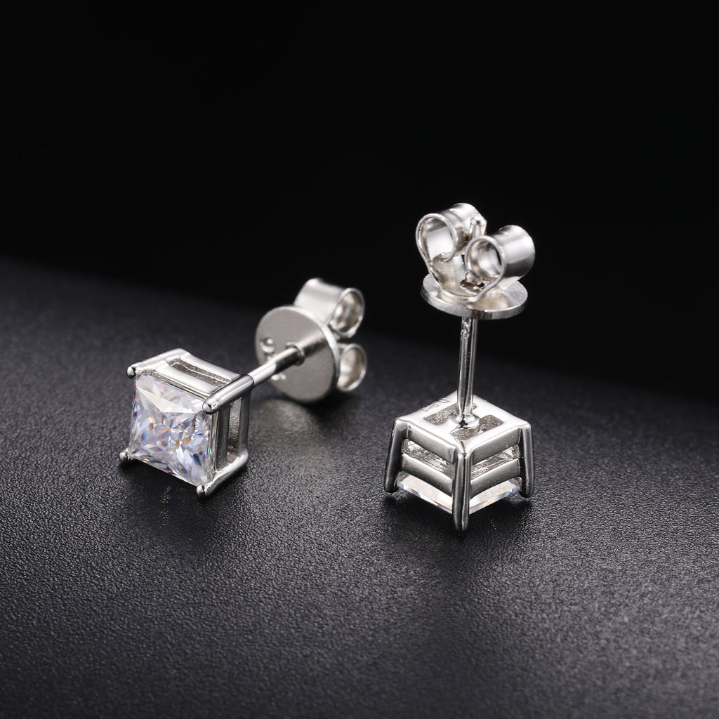 Princess cut studs worn