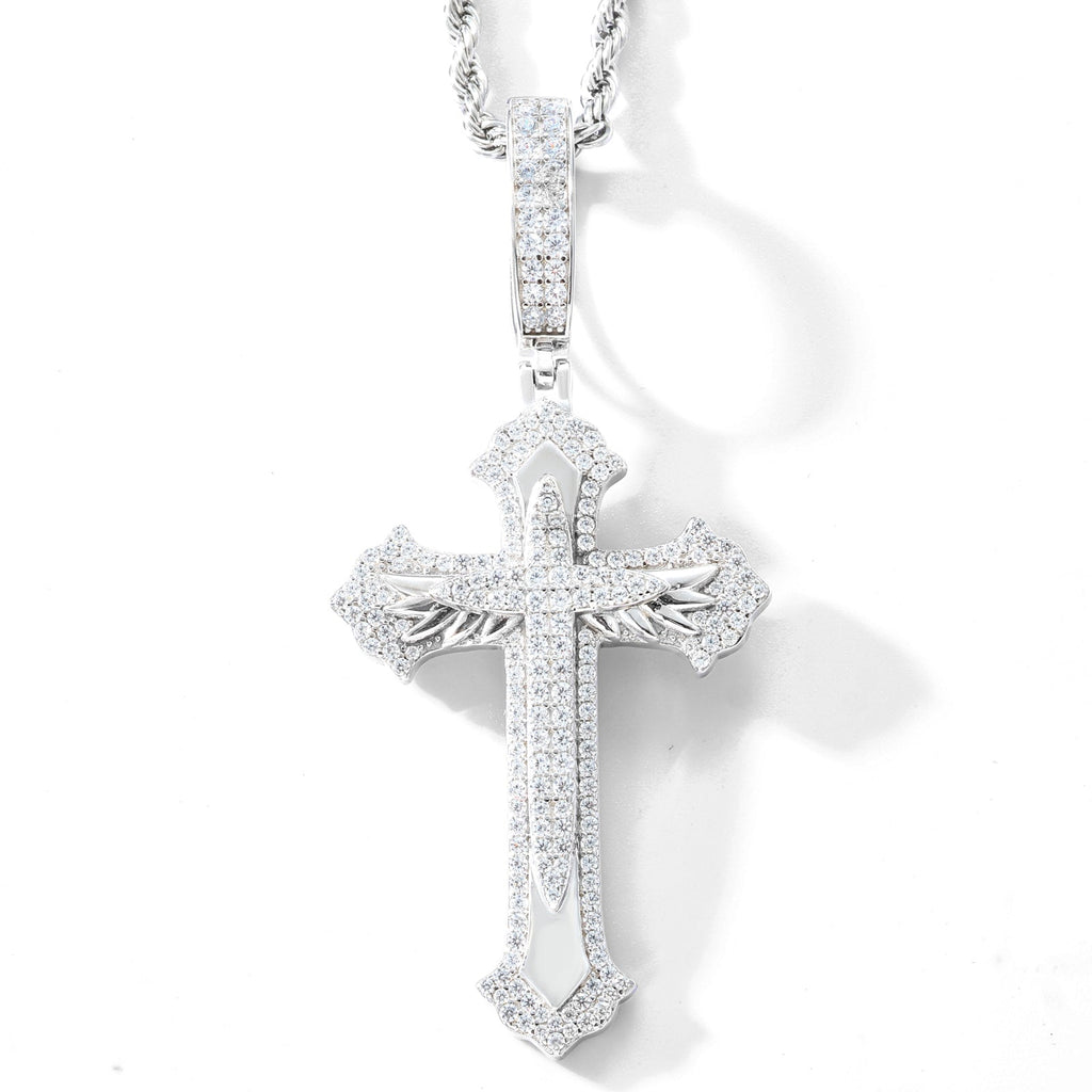 Feather cross pendant detail