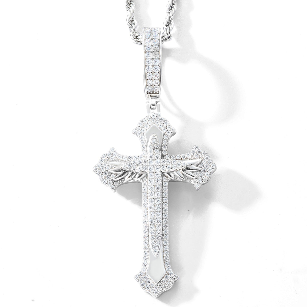 Feather cross pendant detail